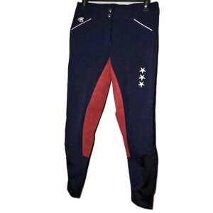 Piper by Smartpak Full Seat Riding Pants Breeches Navy & Red  Women's Sz 28 L